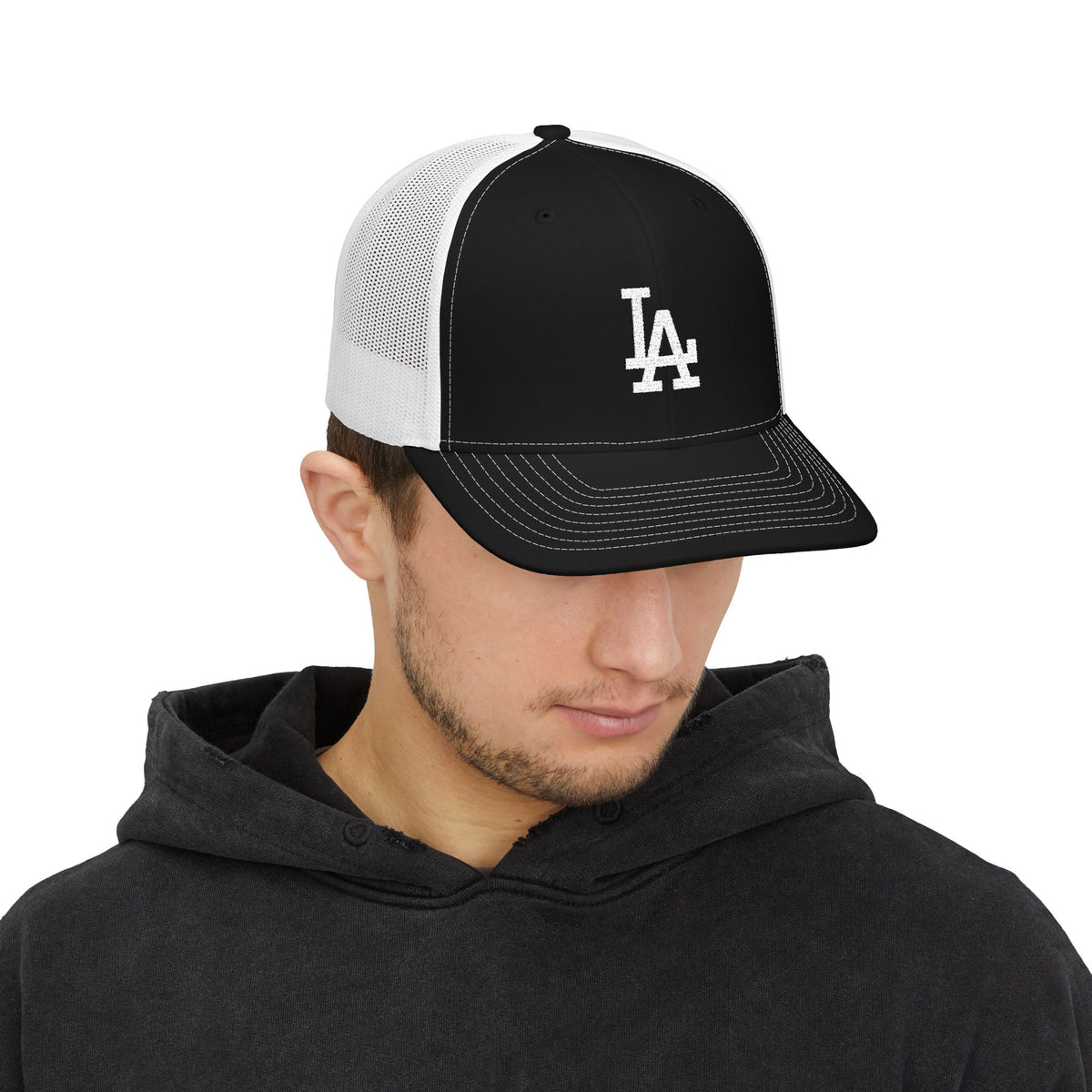 Embroidered LA Logo Snapback Trucker Cap Hats Printify
