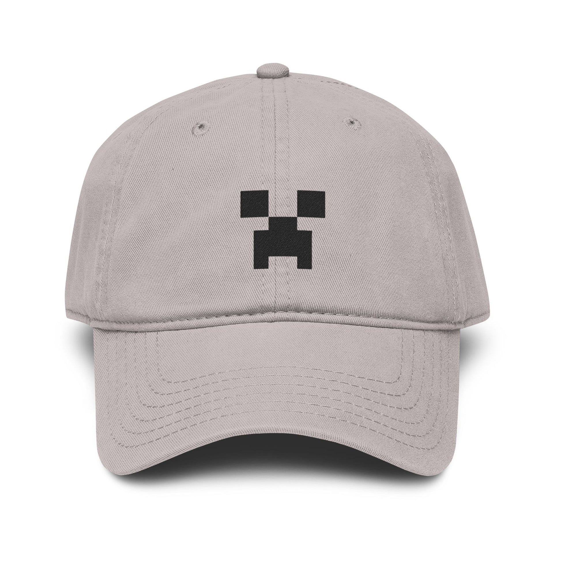 Pixel Creeper Face Cap | Washed Baseball Cap Hats Printify One size Gray