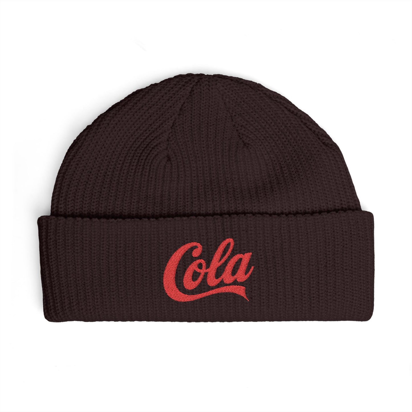 Cola Cuff Beanie — Retro Script Knit Hat Hats Printify One size Plum