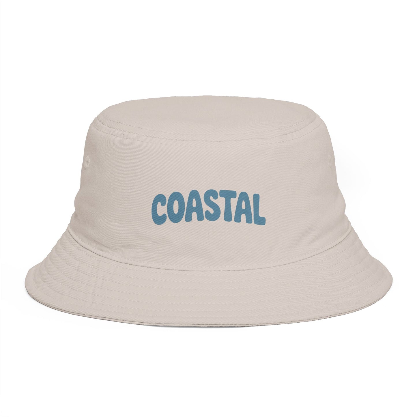 Coastal Bucket Hat — Brown Beach Sun Hat with 'COASTAL' Retro Text Hats Printify One size Bone