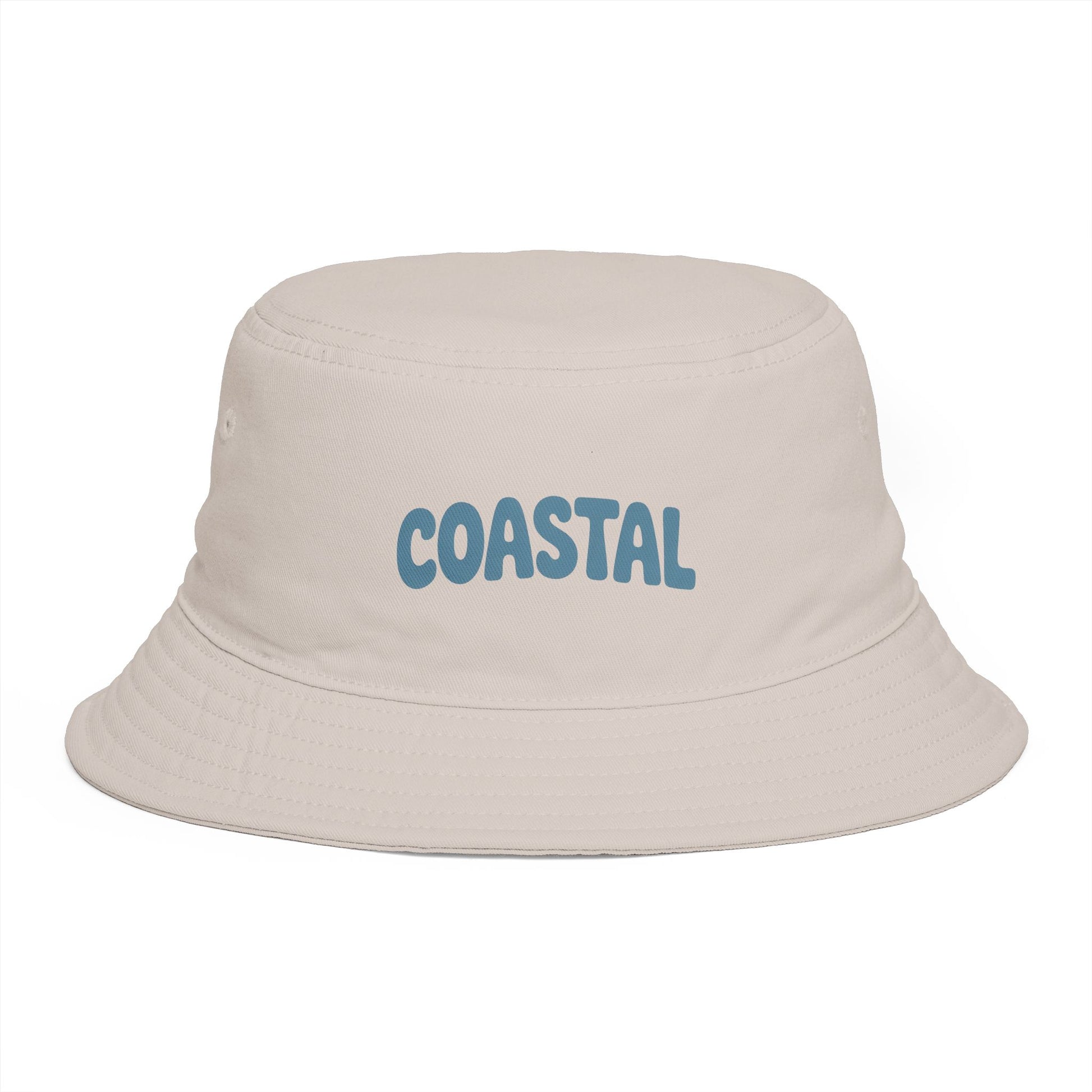Coastal Bucket Hat — Brown Beach Sun Hat with 'COASTAL' Retro Text Hats Printify One size Bone