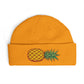 Pineapple Embroidered Cuff Beanie – Tropical Knit Winter Hat Hats Printify One size Gold