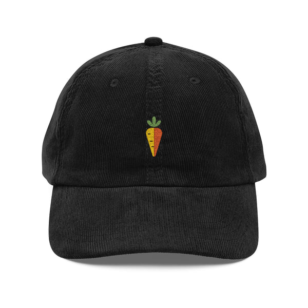 Corduroy Baseball Cap — Embroidered Mini Carrot Patch, Vintage Rust Hats Printify Black One size