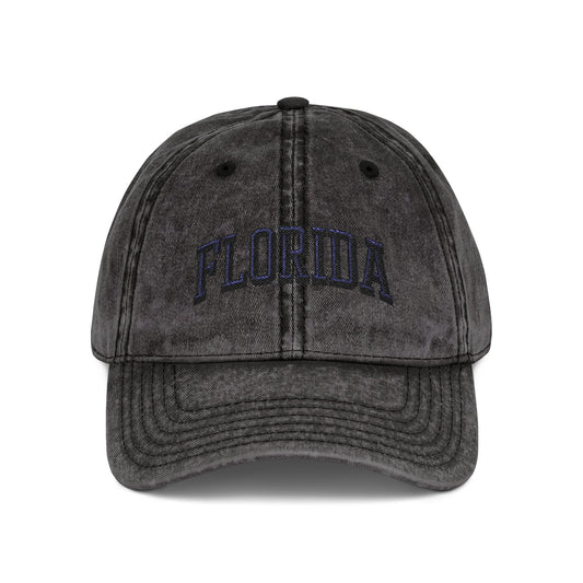 Florida Vintage Embroidered Cap - Washed Red Dad Hat Hats Printify One size Black
