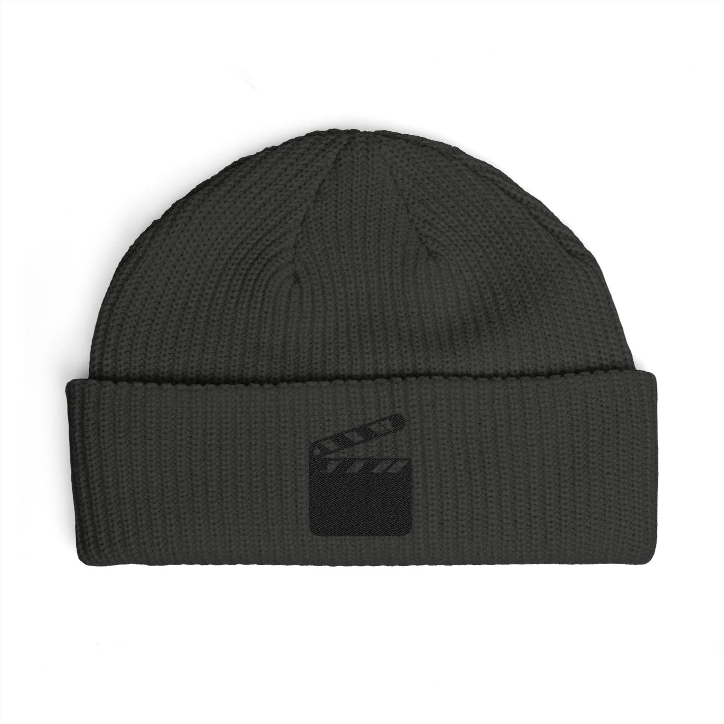 Film Clapper Cuff Beanie — Embroidered Movie Crew Knit Hat Hats Printify One size Coal