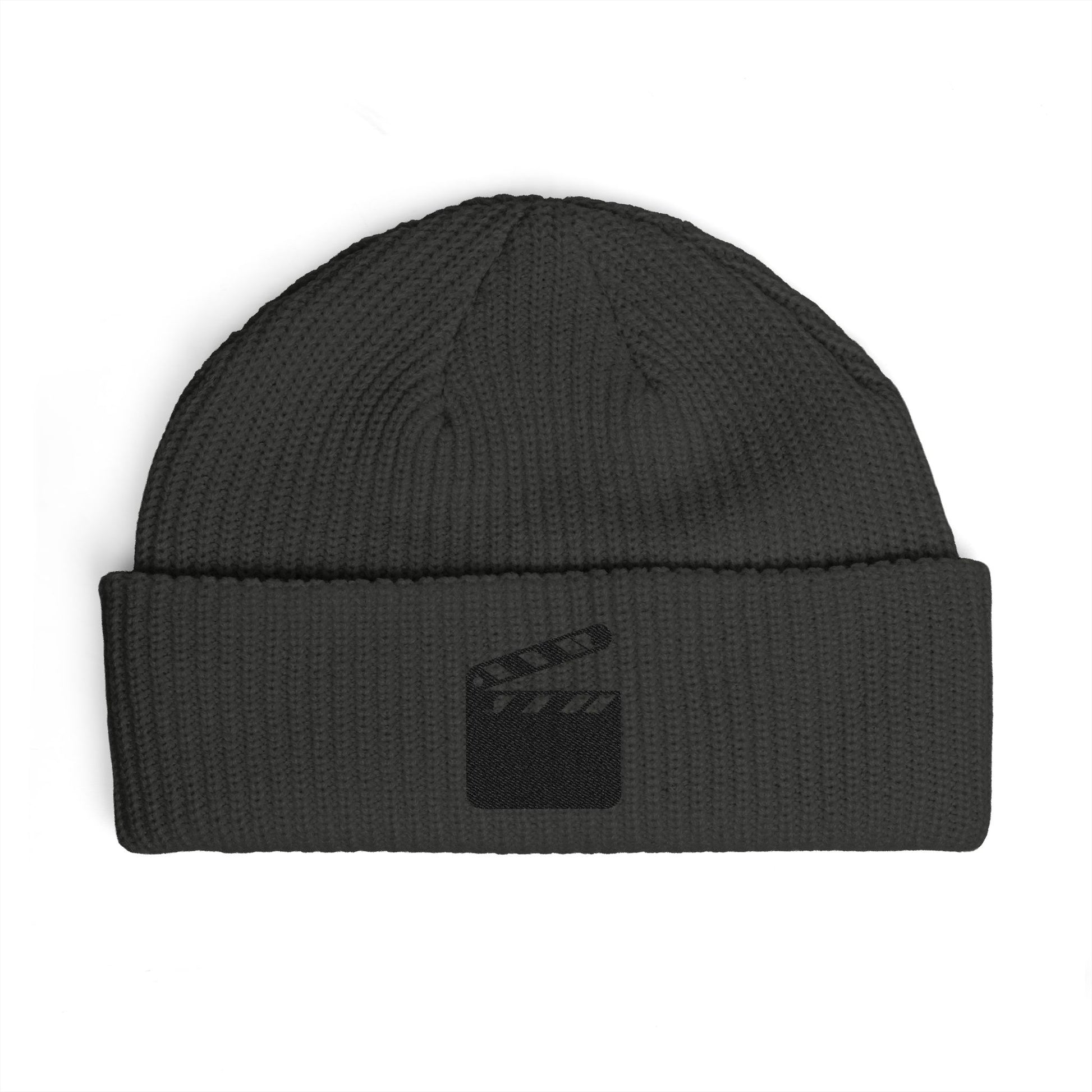 Film Clapper Cuff Beanie — Embroidered Movie Crew Knit Hat Hats Printify One size Coal