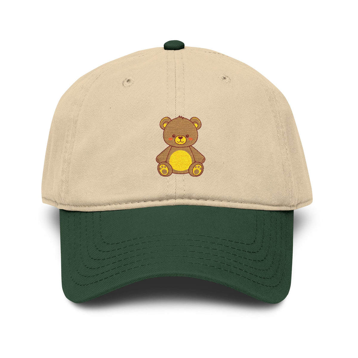Embroidered Golden Teddy Baseball Cap Hats Printify One size Dark Green / Khaki
