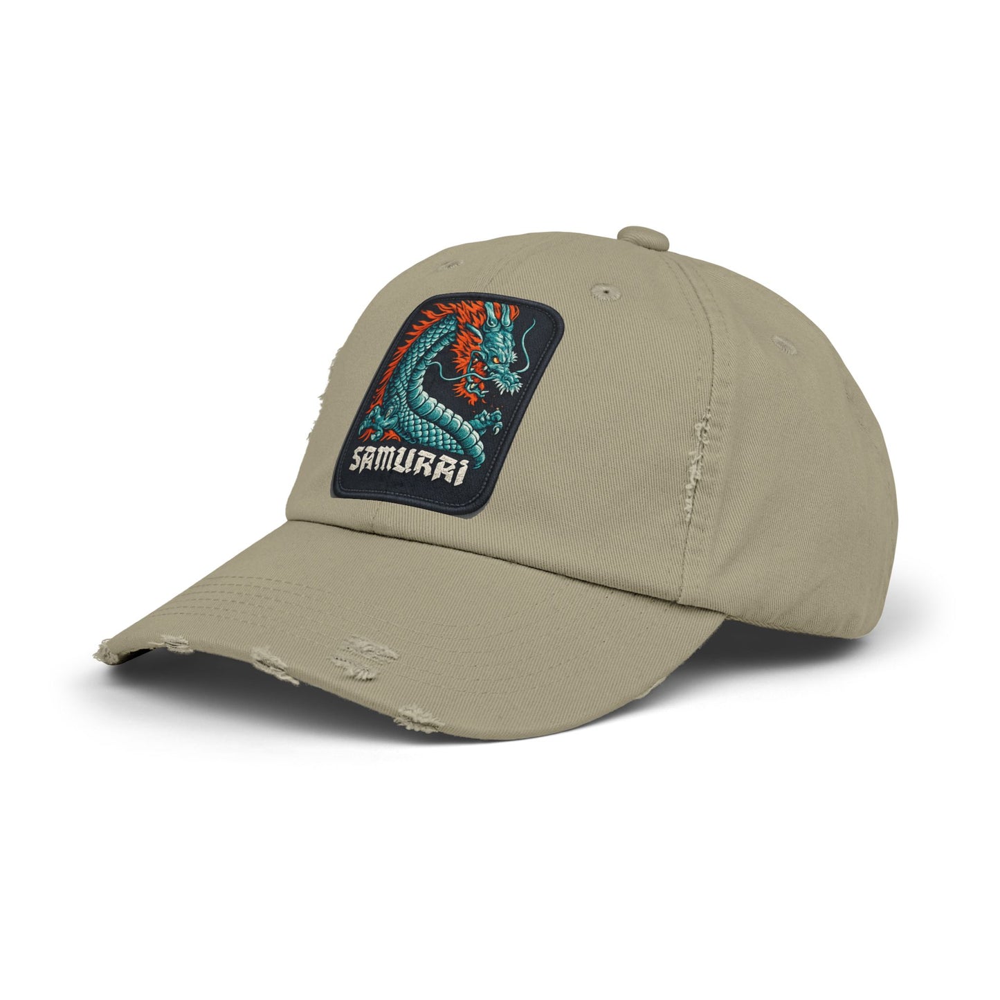 Distressed Samurai Dragon Cap — Vintage Retro Japanese Dragon Baseball Hat Hats Printify