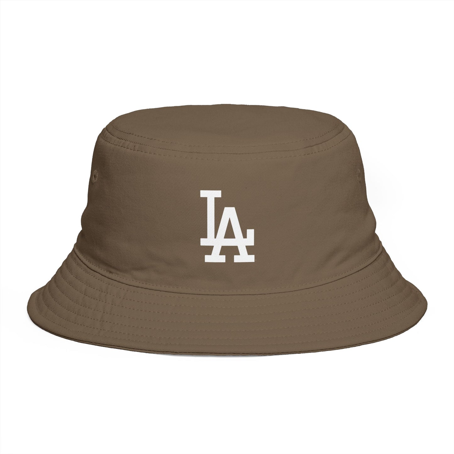 Brown LA Logo Bucket Hat — Casual Streetwear Sun Hat Hats Printify