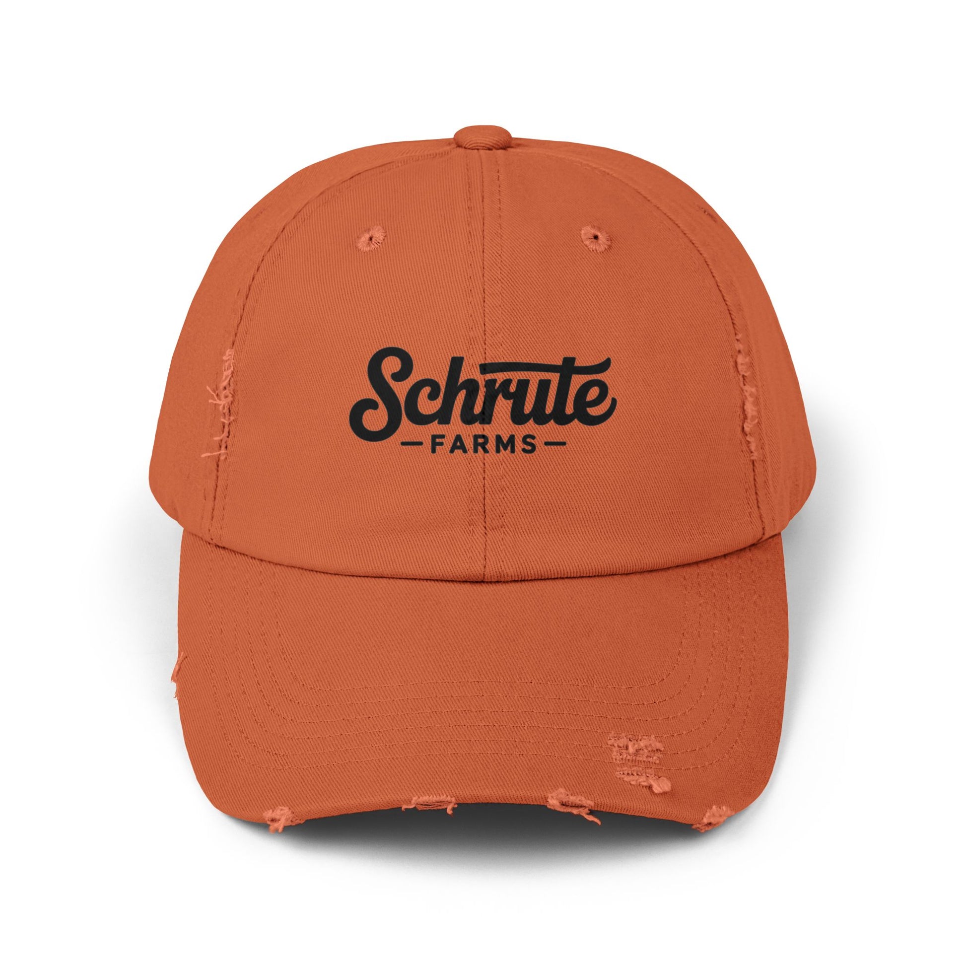 Schrute Farms Distressed Cap - Vintage Logo Baseball Hat Hats Printify Burnt Orange One size