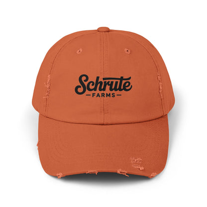 Schrute Farms Distressed Cap - Vintage Logo Baseball Hat Hats Printify Burnt Orange One size