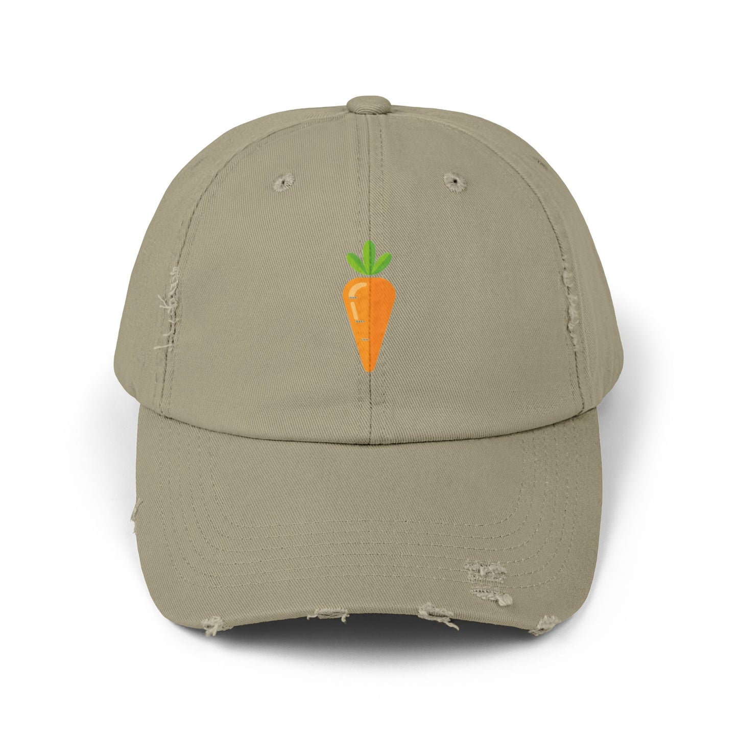 Carrot Patch Distressed Cap — Cute Embroidered Vegetable Baseball Hat Hats Printify Light Olive One size