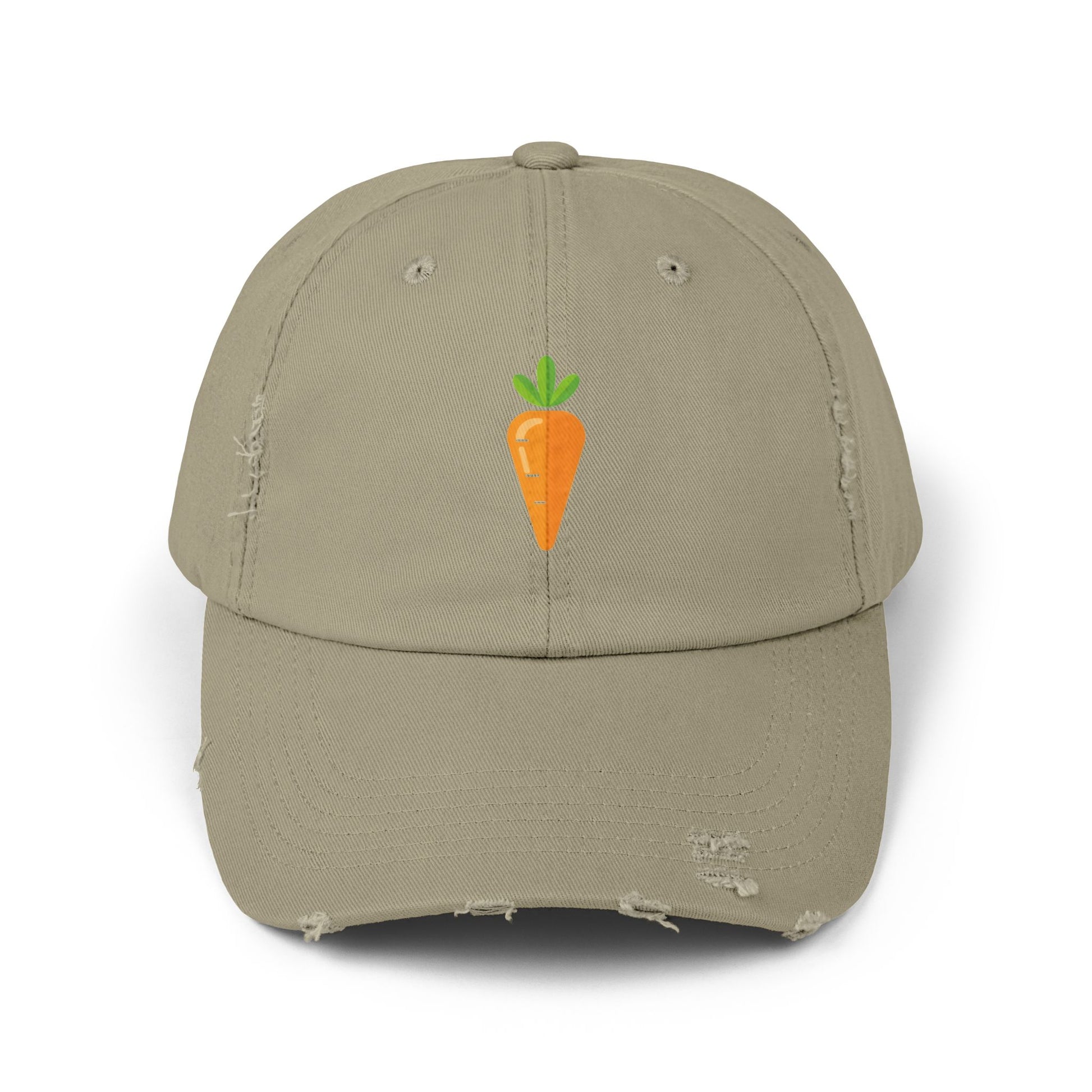 Carrot Patch Distressed Cap — Cute Embroidered Vegetable Baseball Hat Hats Printify Light Olive One size