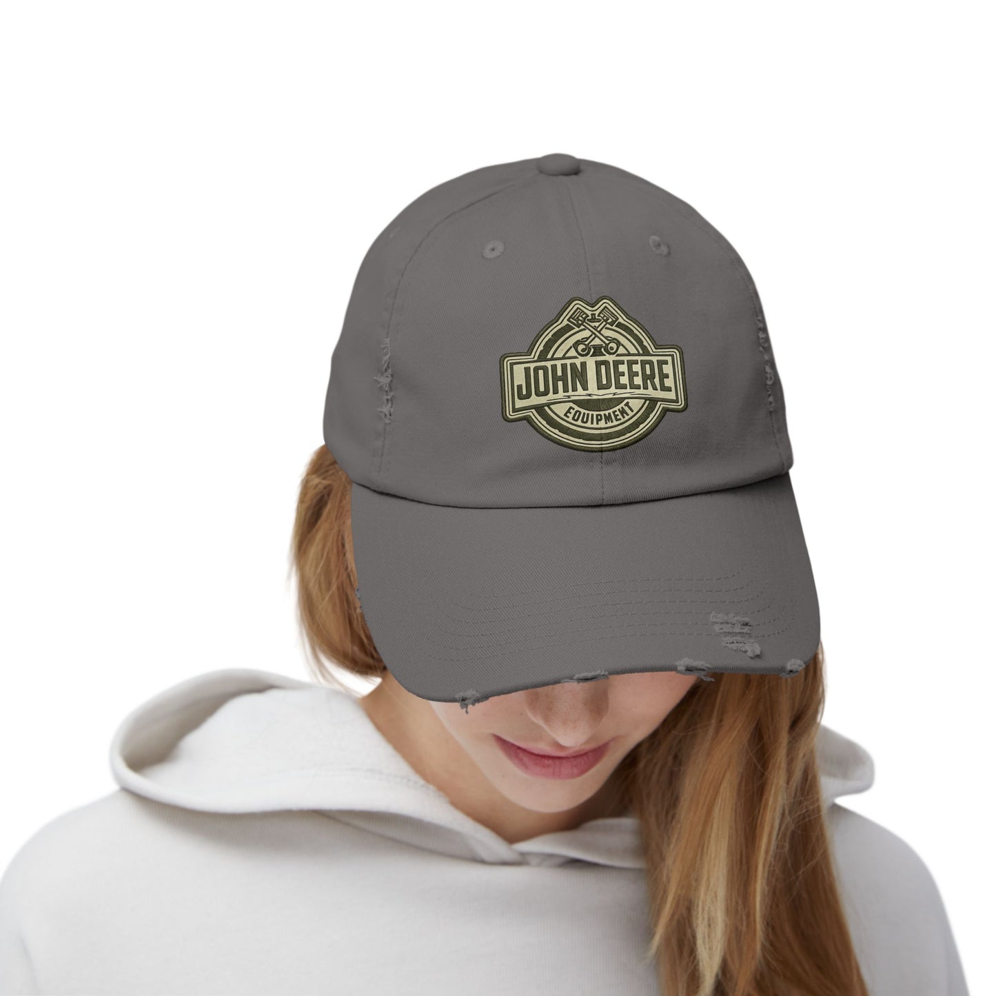 Distressed John Deere Logo Cap — Vintage Farm Equipment Baseball Hat