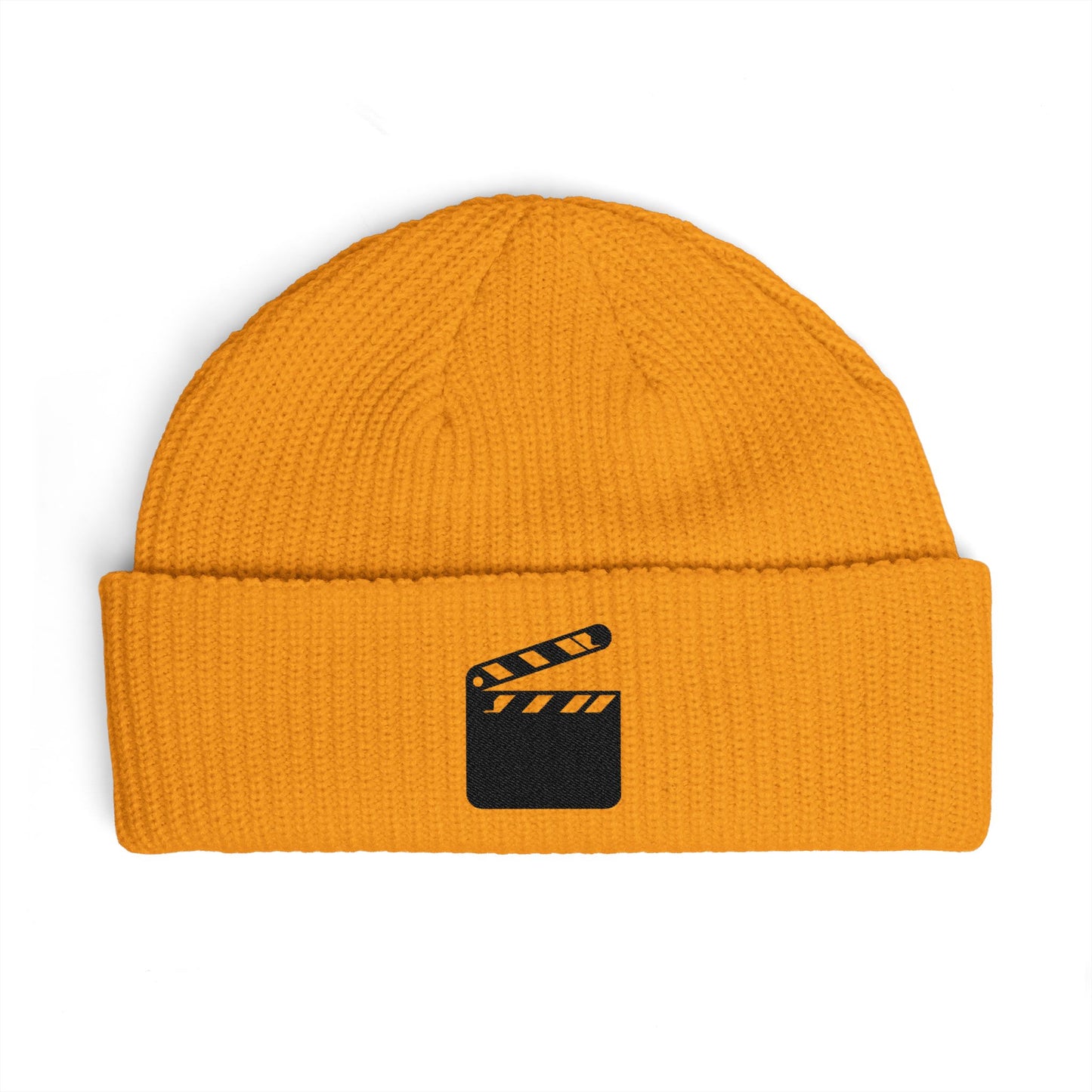 Film Clapper Cuff Beanie — Embroidered Movie Crew Knit Hat Hats Printify One size Gold