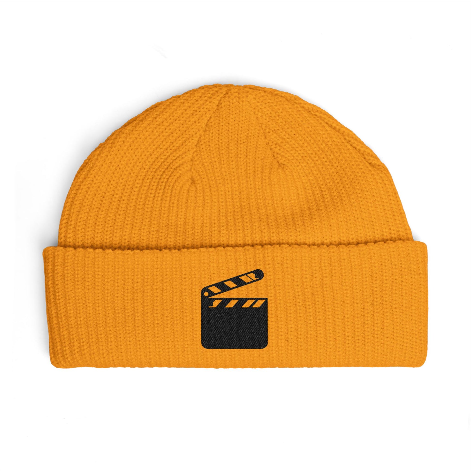 Film Clapper Cuff Beanie — Embroidered Movie Crew Knit Hat Hats Printify One size Gold