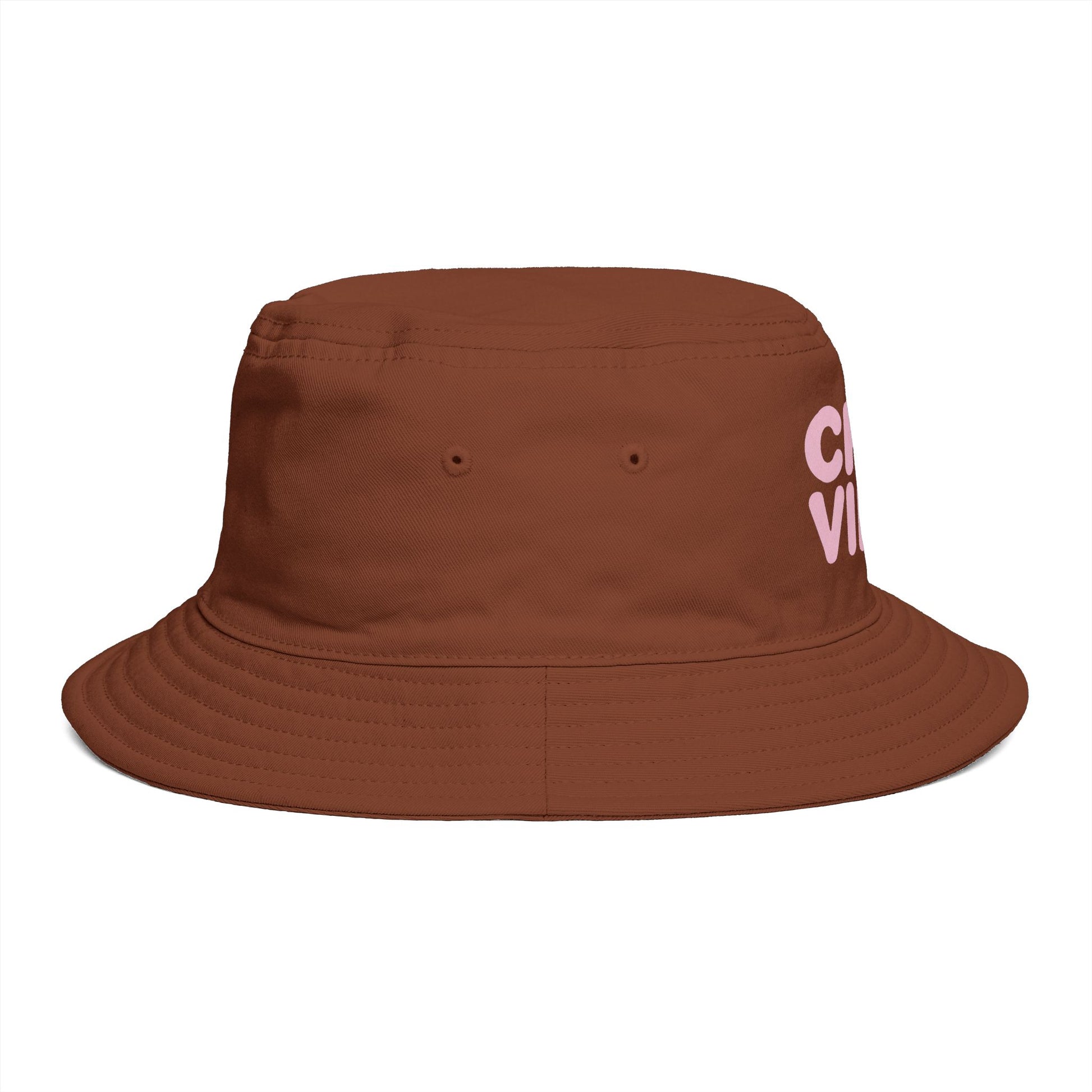 Chill Vibes Bucket Hat — Retro Pink Text Cotton Sun Hat Hats Printify