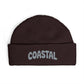 Coastal Cuff Beanie — Knit Winter Hat with 'COASTAL' Embroidered Seaglass Script Hats Printify One size Plum