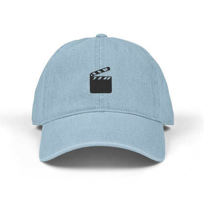 Denim Baseball Hat — Embroidered Movie Clapper Cap Hats Printify One size Light Blue