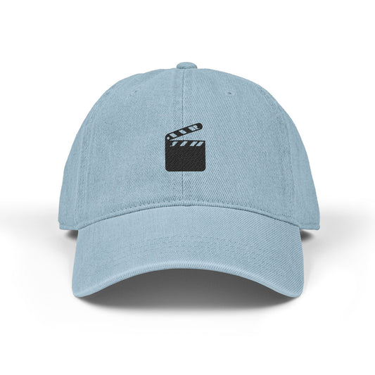 Denim Baseball Hat — Embroidered Movie Clapper Cap Hats Printify One size Light Blue
