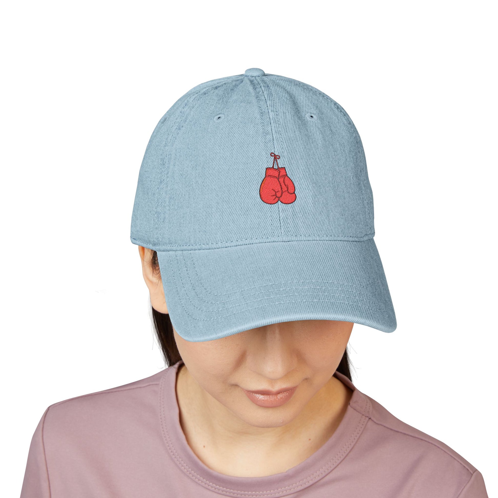Embroidered Boxing Gloves Denim Hat — Vintage Sport Cap Hats Printify