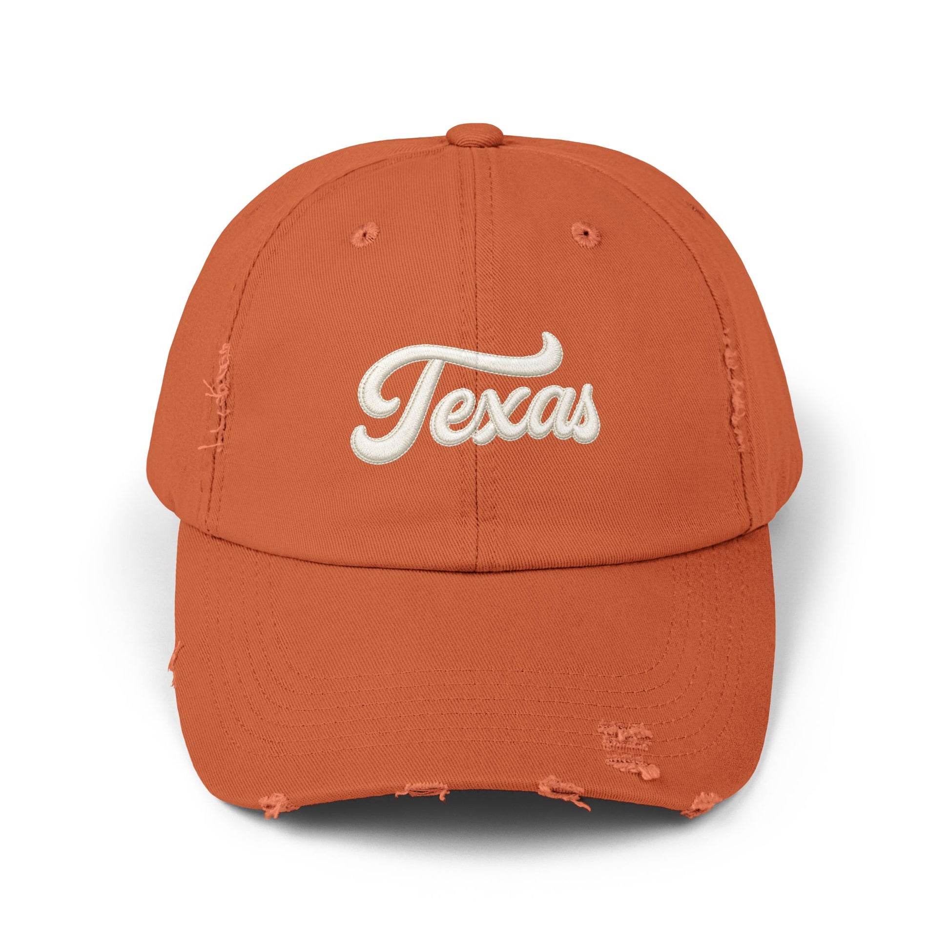 Texas Distressed Baseball Cap — Vintage Script Embroidered Hat Hats Printify