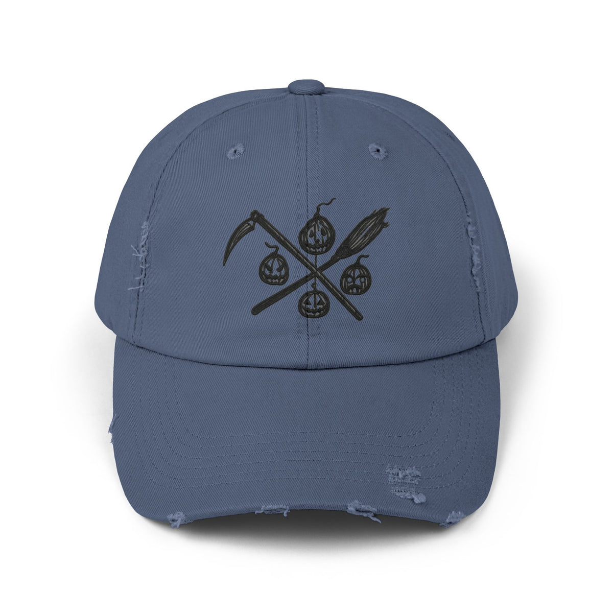 Black Distressed Cap with Vintage Crossed Symbols Hats Printify Scotland Blue One size