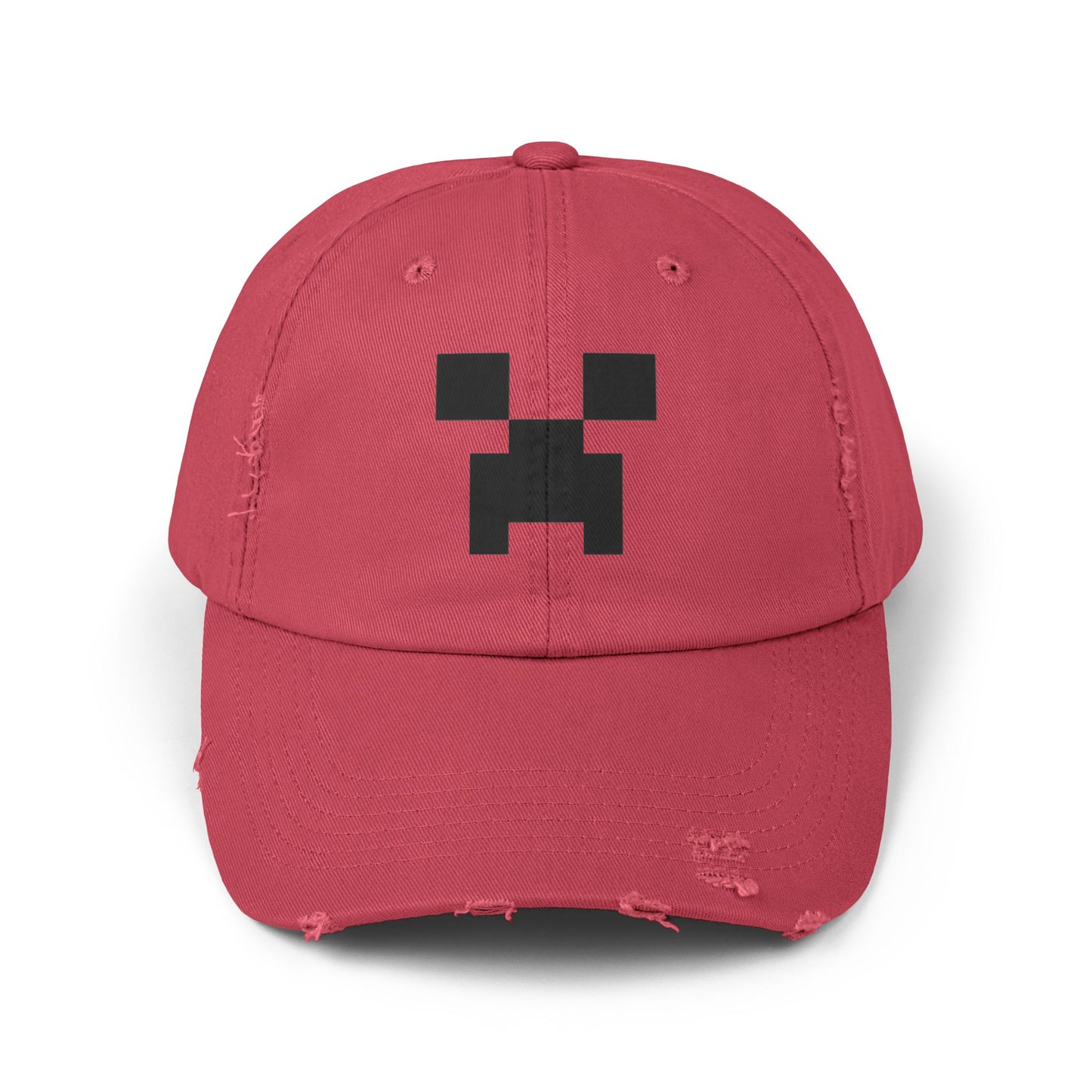 Pixel Monster Face Cap | Distressed Baseball Hat Hats Printify Dashing Red One size