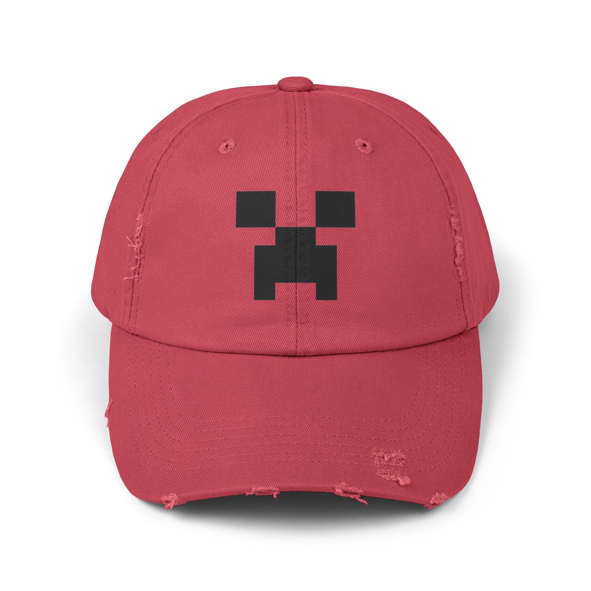 Pixel Monster Face Cap | Distressed Baseball Hat Hats Printify Dashing Red One size