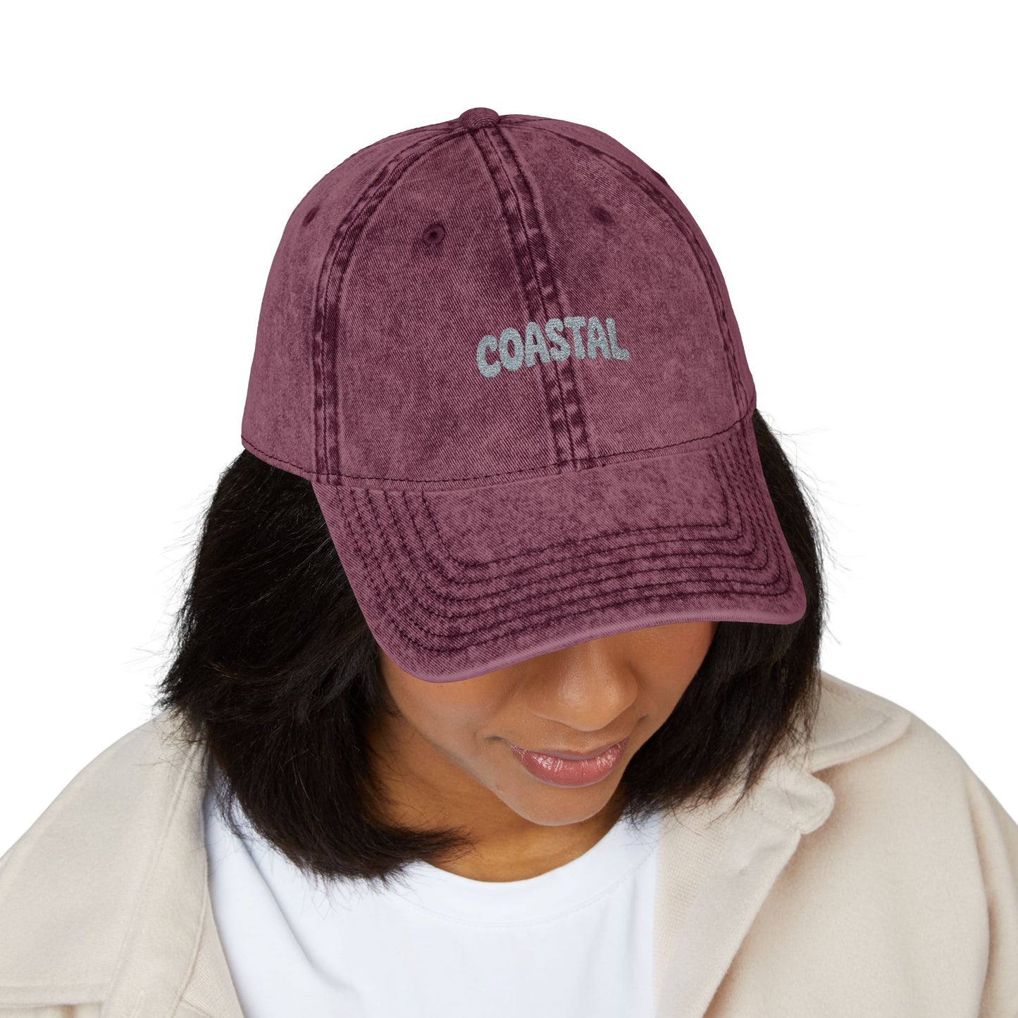 Coastal Embroidered Vintage Cap — Washed Red Dad Hat Hats Printify