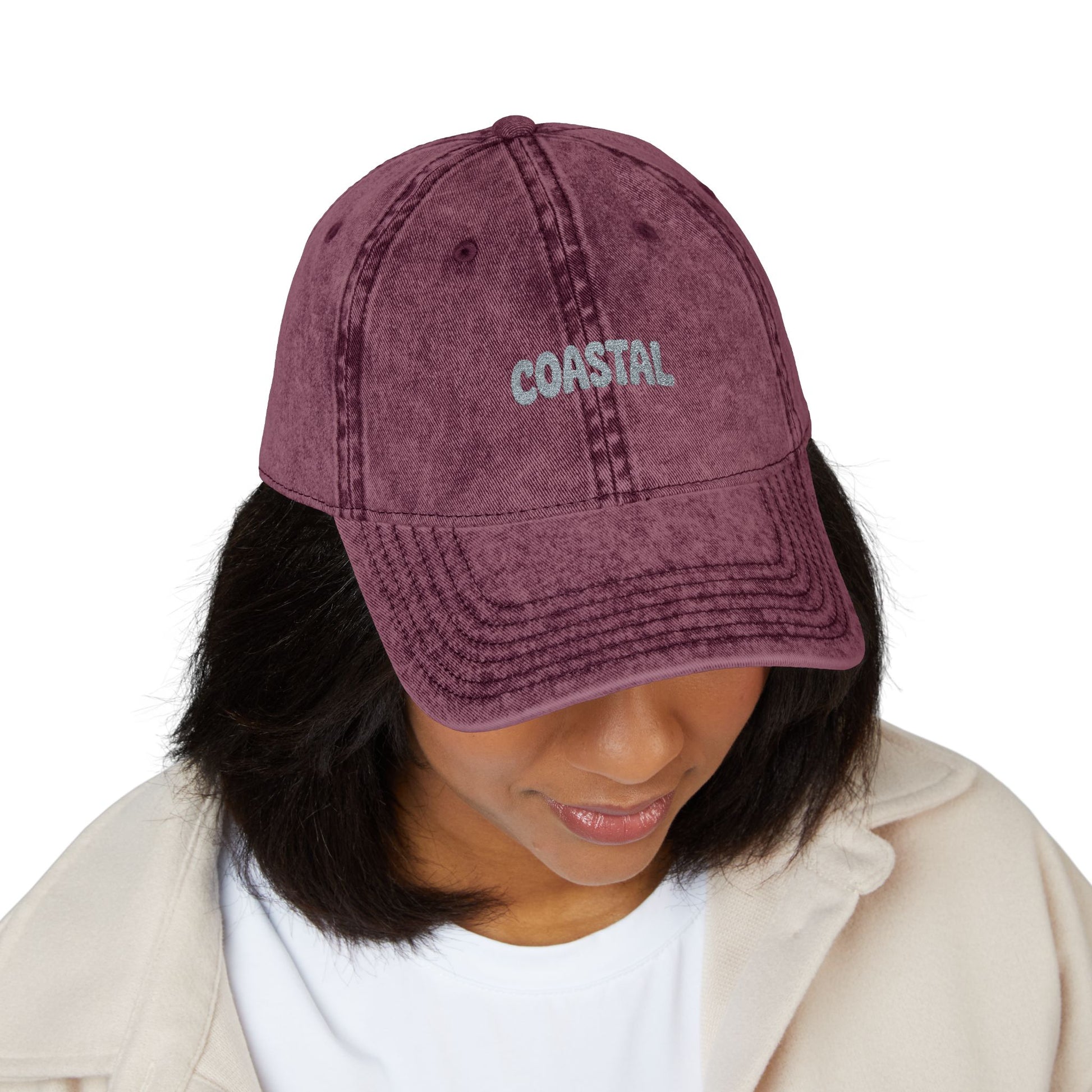 Coastal Embroidered Vintage Cap — Washed Red Dad Hat Hats Printify