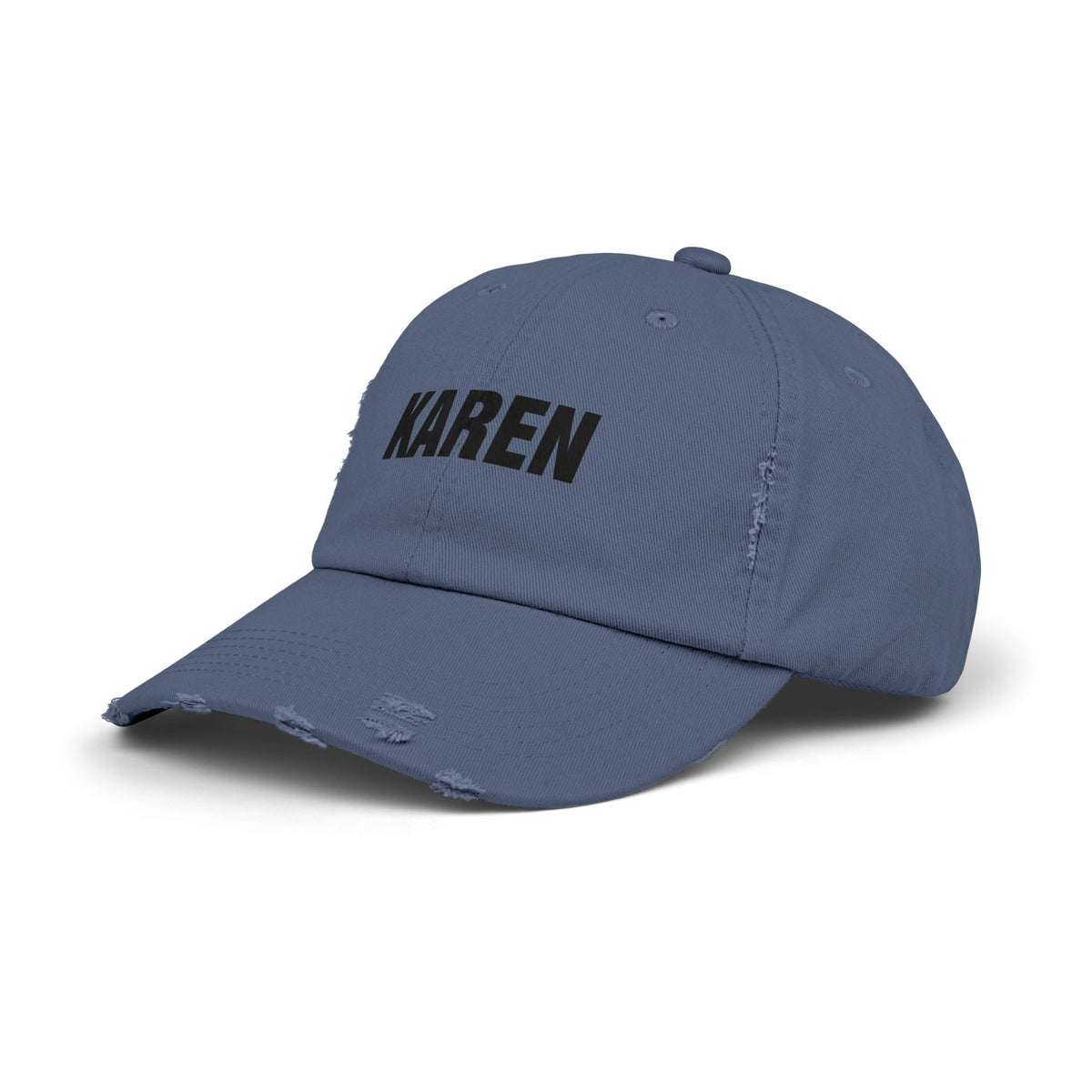 Distressed 'Karen' Baseball Cap — Black Embroidered Name Hat Hats Printify