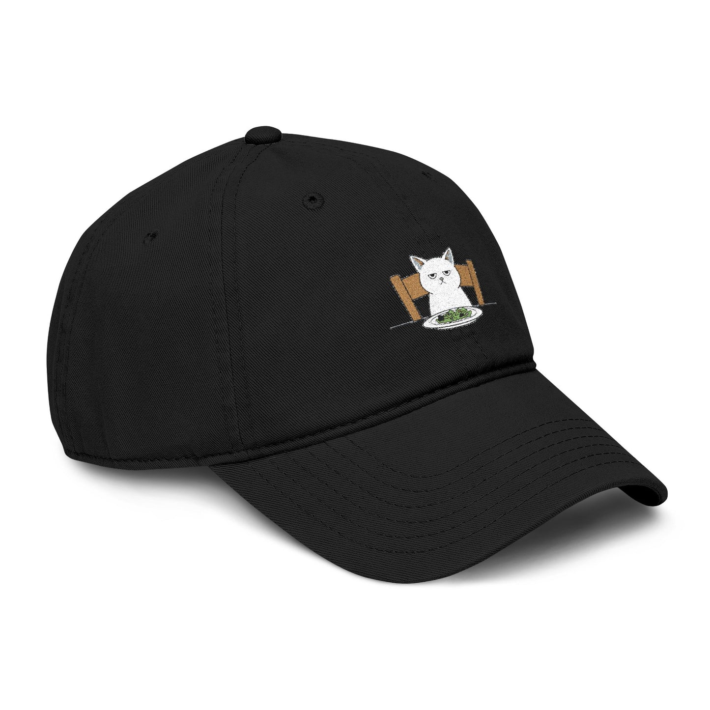 Washed Baseball Cap with Cute White Cat Embroidery