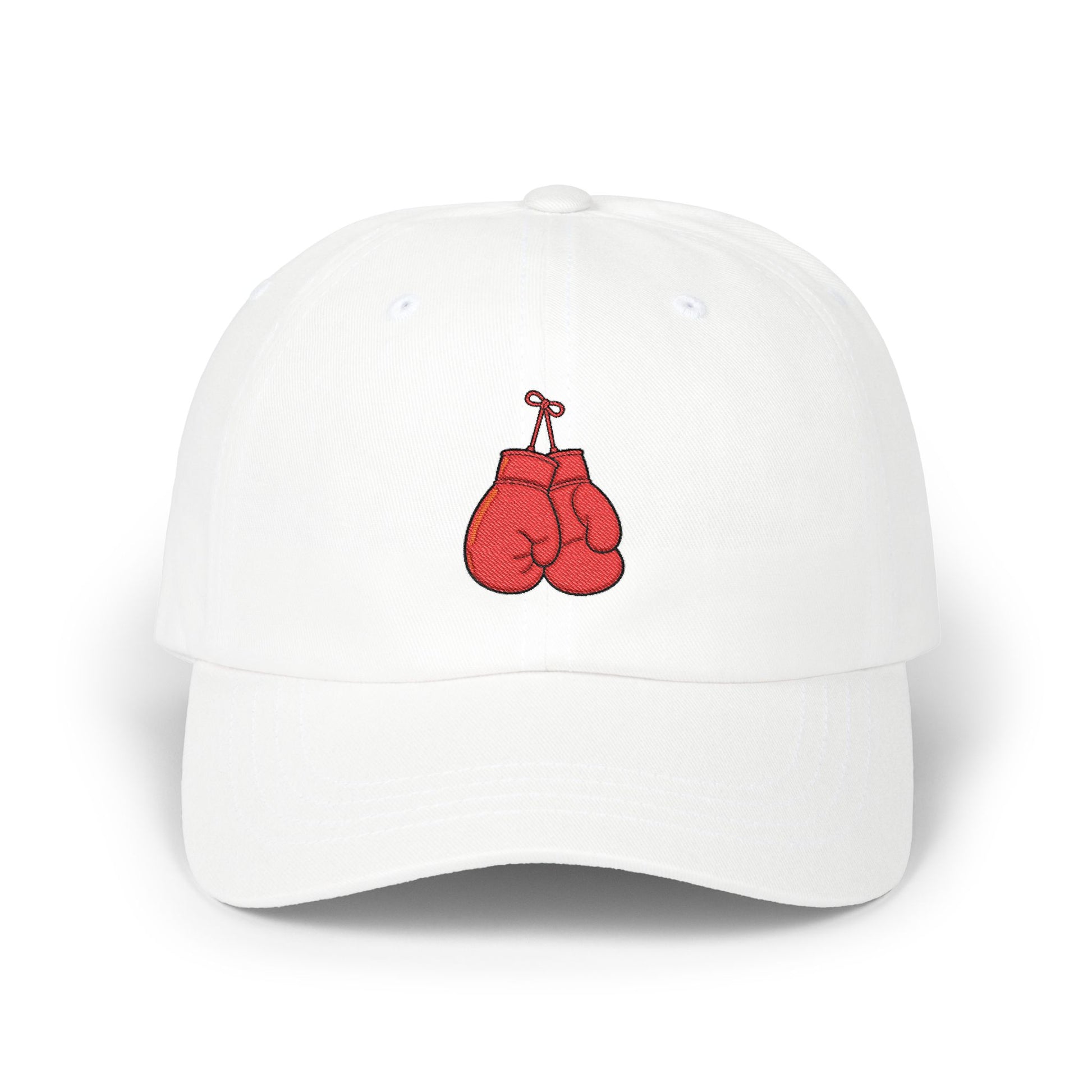 Dad Cap with Red Boxing Gloves Embroidery – Vintage Sports Baseball Hat Hats Printify White One size