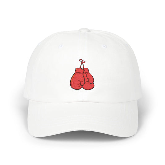 Dad Cap with Red Boxing Gloves Embroidery – Vintage Sports Baseball Hat Hats Printify White One size