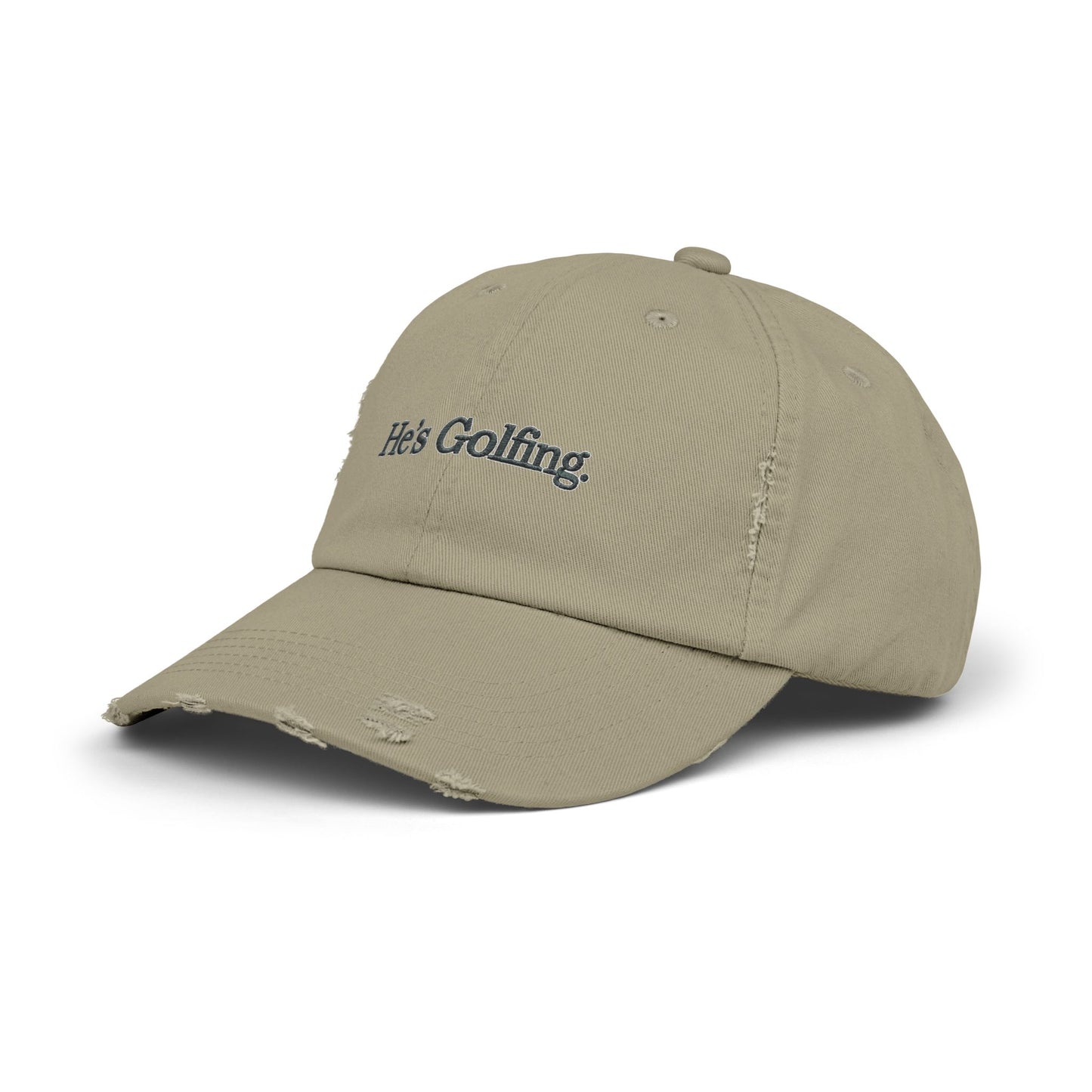 He's Goin' Distressed Dad Hat — Vintage Black Embroidered Cap