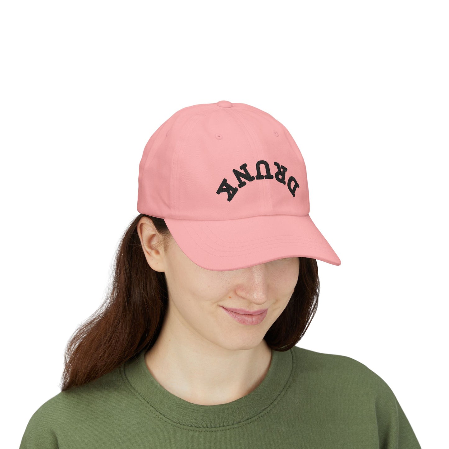 Dad Cap – 'DRUNK' Arch Embroidered White Baseball Hat
