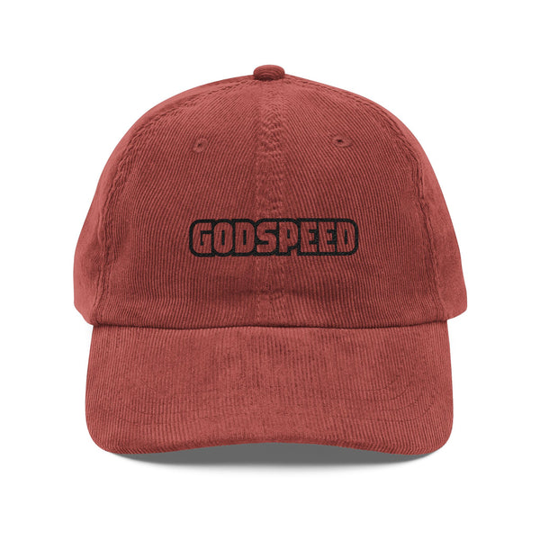 Godspeed Embroidered Corduroy Cap — Vintage Rust Baseball Hat Hats Printify Burgundy One size