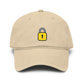 Embroidered Yellow Padlock Baseball Cap — Washed Cotton Dad Hat Hats Printify One size Khaki