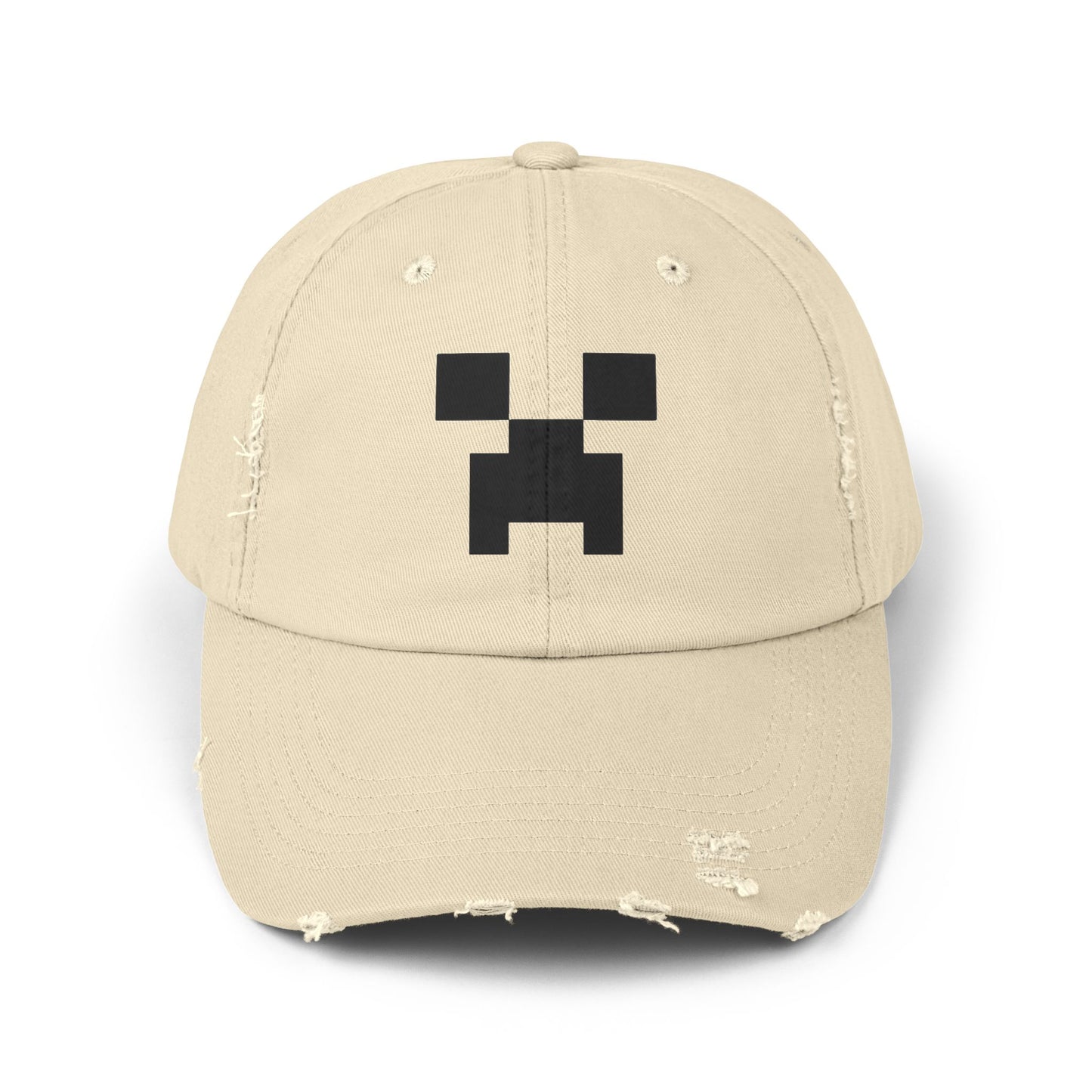 Pixel Monster Face Cap | Distressed Baseball Hat Hats Printify Stone One size