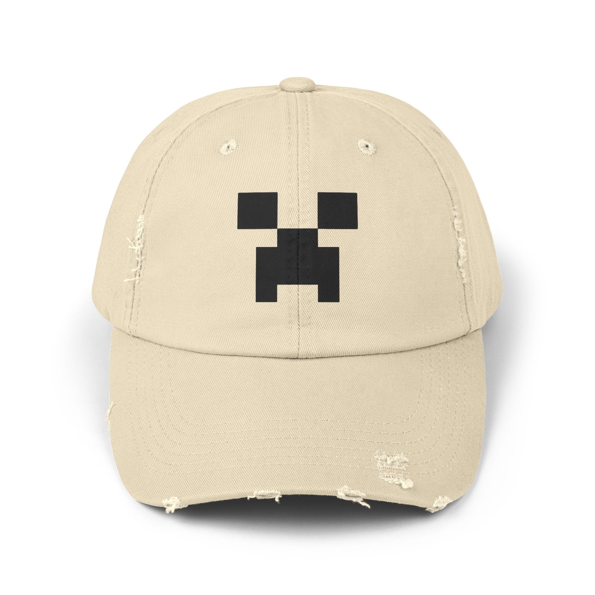Pixel Monster Face Cap | Distressed Baseball Hat Hats Printify Stone One size