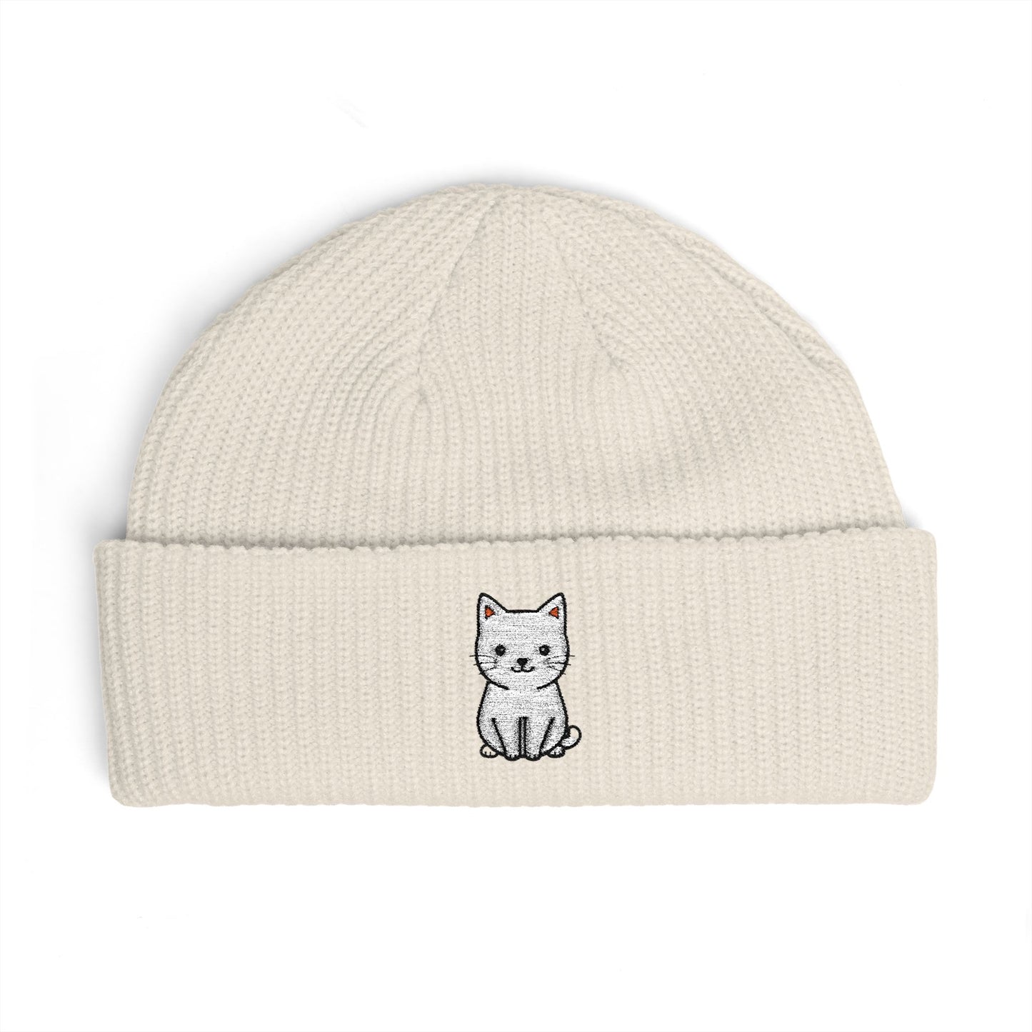 Embroidered Kitten Cuff Beanie