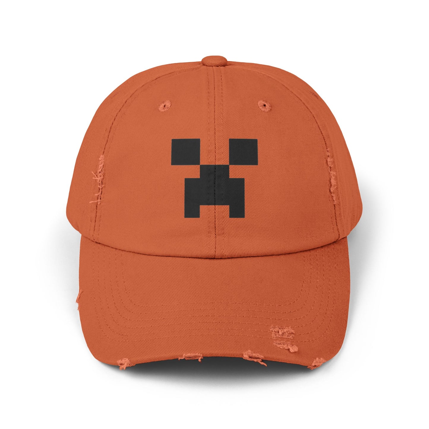 Pixel Monster Face Cap | Distressed Baseball Hat Hats Printify Burnt Orange One size