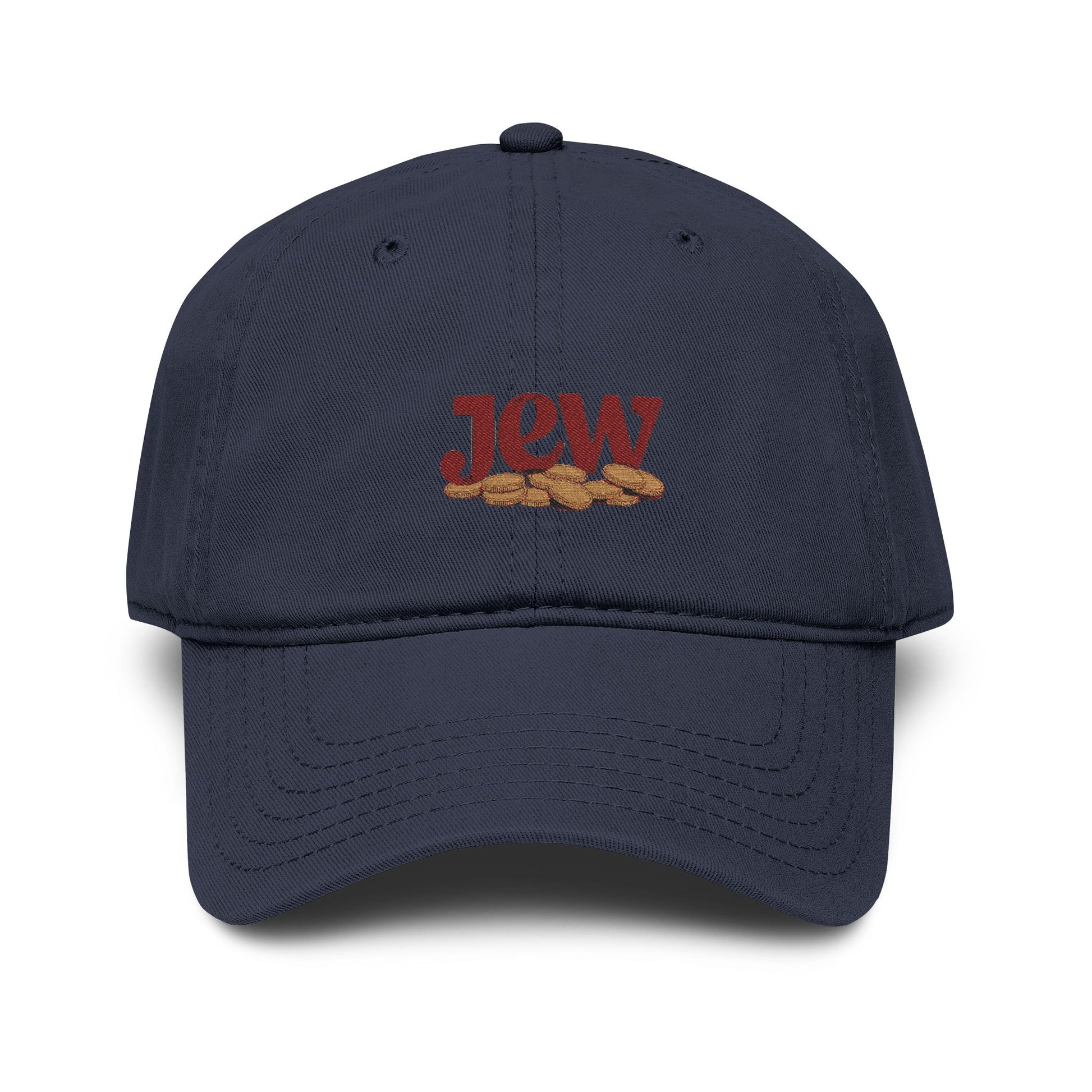 Embroidered "Jew" Challah Bread Washed Baseball Cap Hats Printify One size Navy