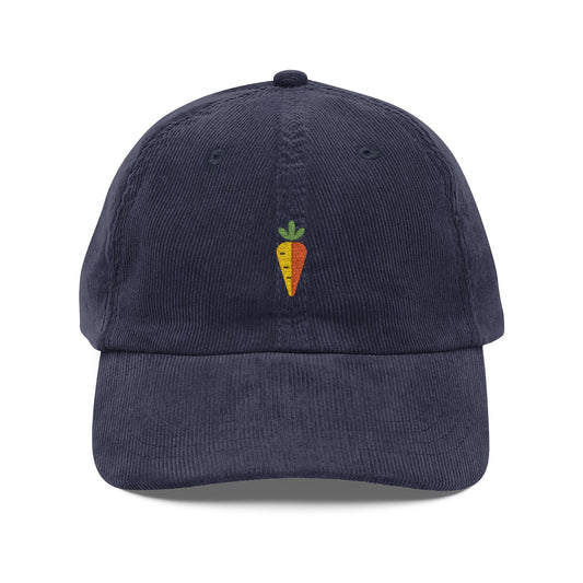 Corduroy Baseball Cap — Embroidered Mini Carrot Patch, Vintage Rust Hats Printify Navy Blue One size