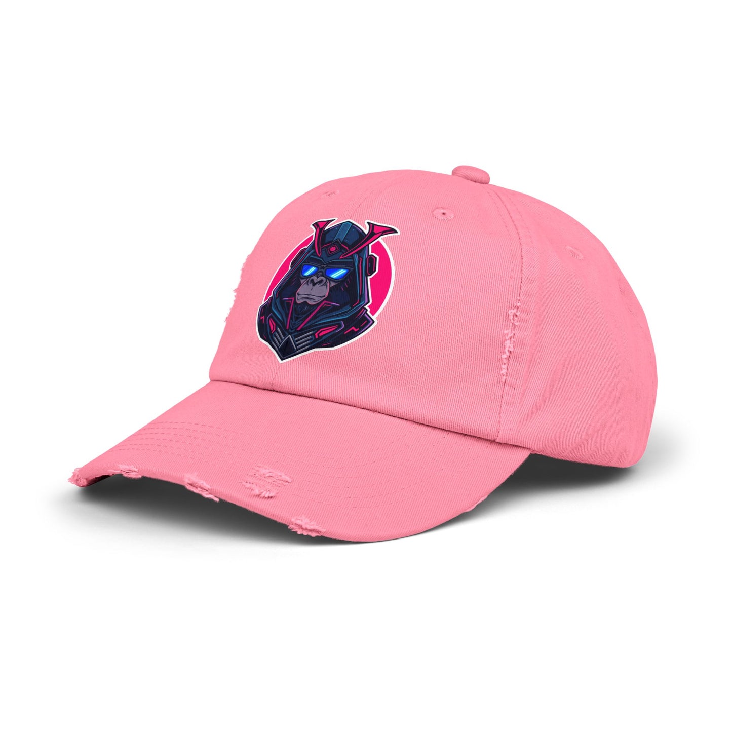Samurai Skull Distressed Cap — Neon Retro Gamer Hat