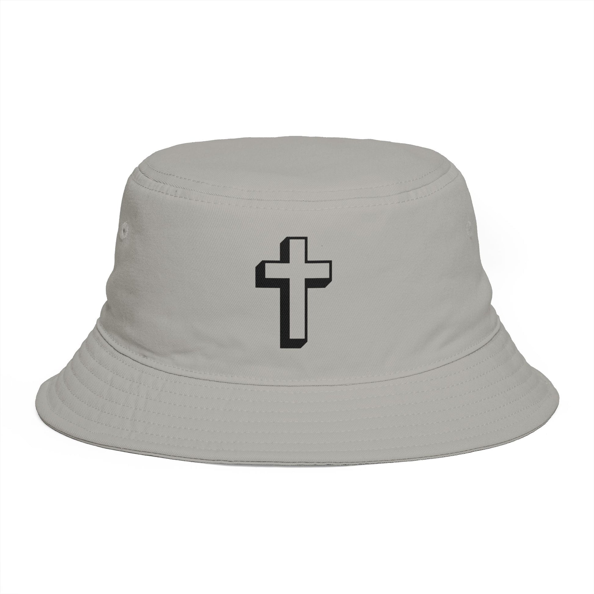 Christian Cross Bucket Hat — Minimal Faith Brown Sun Hat Hats Printify One size Storm
