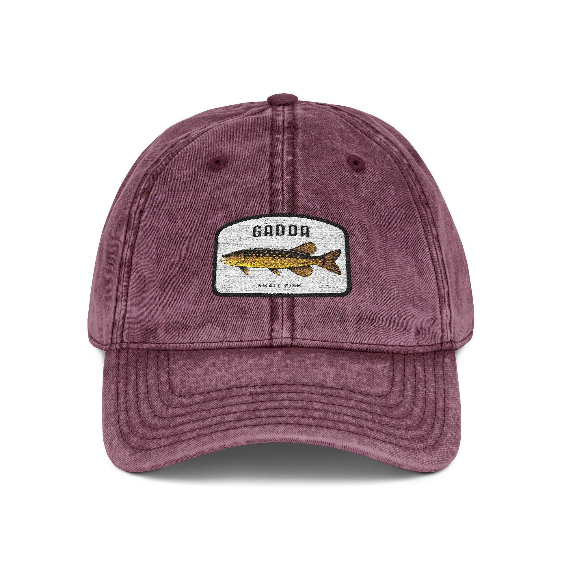Vintage Fish Embroidered Cap Hats Printify One size Maroon