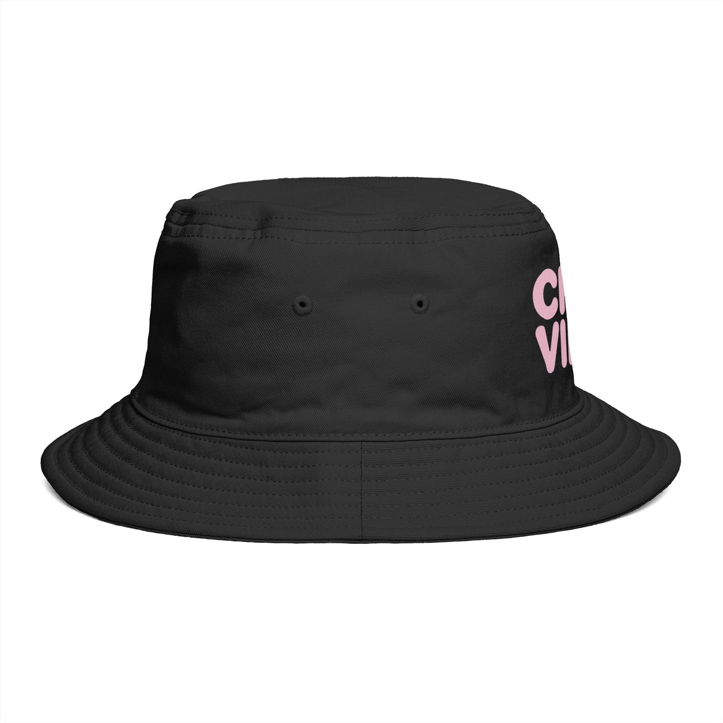 Chill Vibes Bucket Hat — Retro Pink Text Cotton Sun Hat Hats Printify