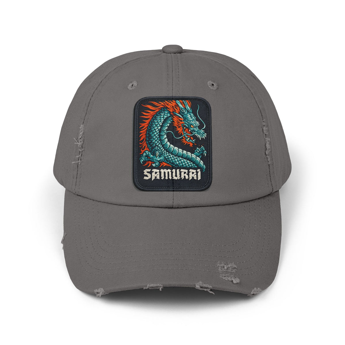 Distressed Samurai Dragon Cap — Vintage Retro Japanese Dragon Baseball Hat Hats Printify Nickel One size